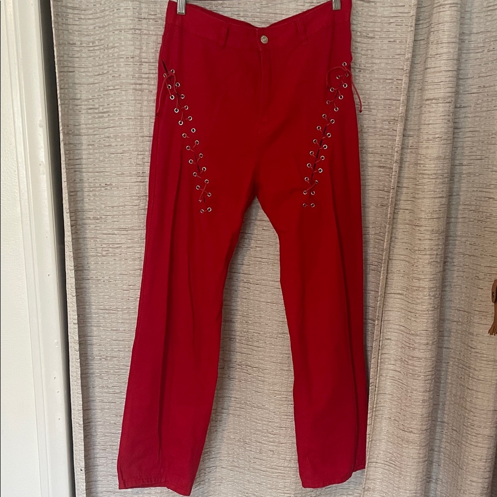 Fun Red Lace-Up Pants